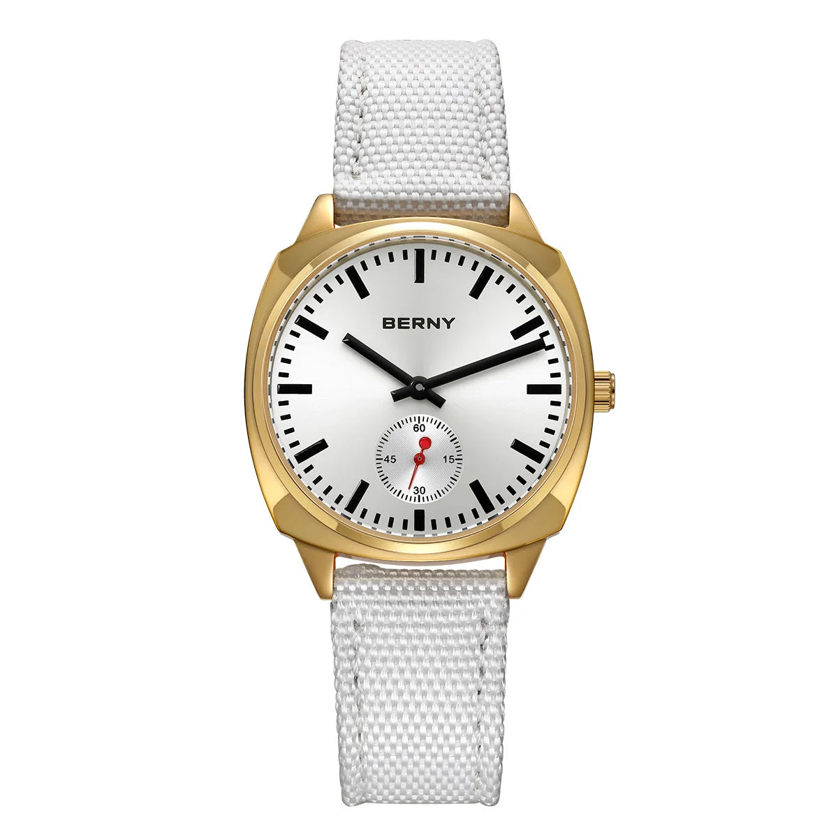 BERNY Gold Watch for Women Canvas Railway Watch Green Dial Ladies Wristwatch Quartz Pillow Watch Casual Fashion Ladies Watch