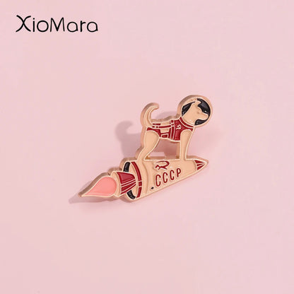 Custom, Astronaut Space Rocket, Dog Enamel Lapel Badge