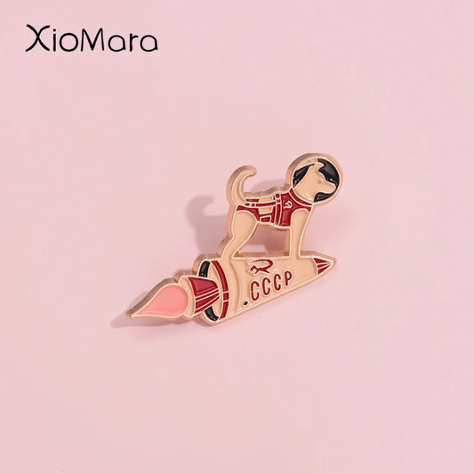 Custom, Astronaut Space Rocket, Dog Enamel Lapel Badge