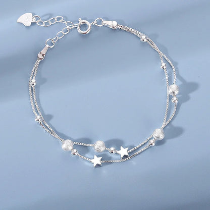 Luxury, 925 Sterling Silver, Star Beaded Bracelet for Women… Original Designer, Double Layered, Adjustable, Party Jewelry