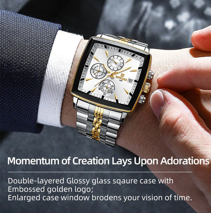 Men's Blue Luxury, Rectangular Business Quartz Wristwatch, Waterproof, with Luminous Hands, By REWARD