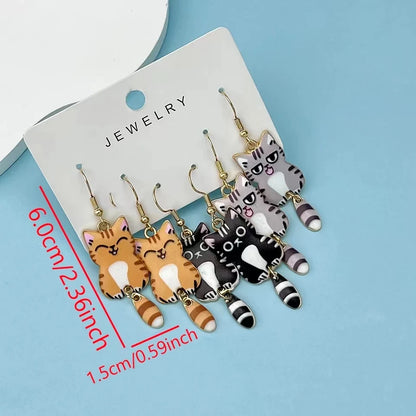 3 Pack of Hanging Tail Cat Dangle Earrings, From QIHOO