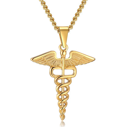 Medical  Stainless Steel, Double Snake Wings Pendant Necklace  Gift For Medical Professionals