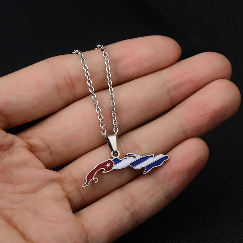 European and American Stainless Steel Map Of The Republic Of Cuba Pendant Necklace, By ZMZMKM
