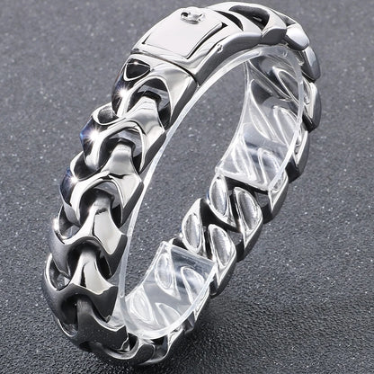 Cool Solid Stainless-Steel 18MM Width, Keel Cuban Chain Bracelets For Men