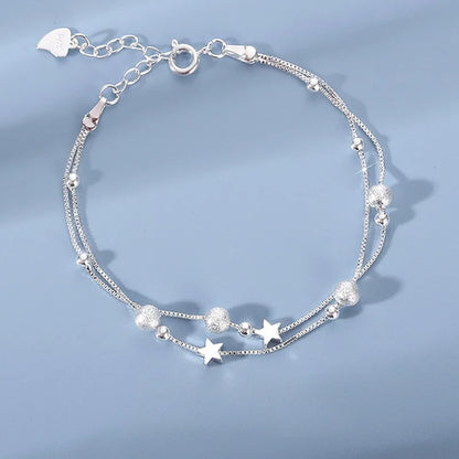 Luxury, 925 Sterling Silver, Star Beaded Bracelet for Women… Original Designer, Double Layered, Adjustable, Party Jewelry