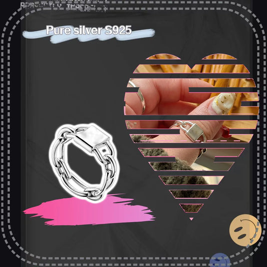 Pure silver S925T home style Unisex, American hollow lock fashionable ring....Great Gift For Dad