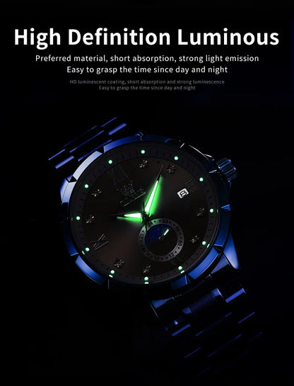 OLEV'S 2956 Men's, Luxury Brand, Waterproof, Calendar Moon Phase, Top Fashion, Stainless Steel Quartz, Chronograph Watch