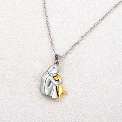 Cute, Two-Tone Girl Hugging Dog Necklace