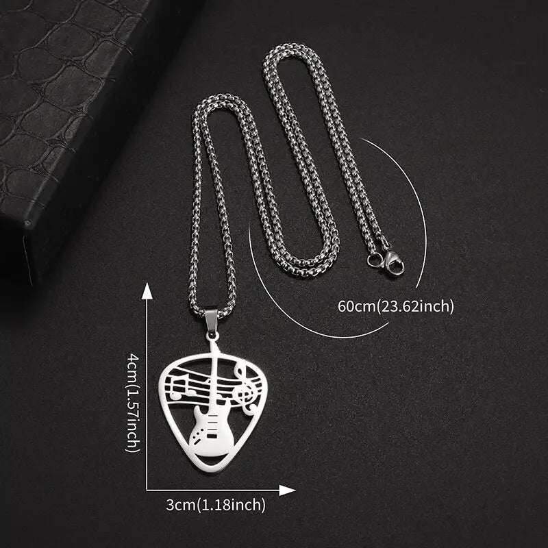 Stainless Steel, Electric Guitar Pick Necklace for Men and Women…Jewelry For Music Lovers