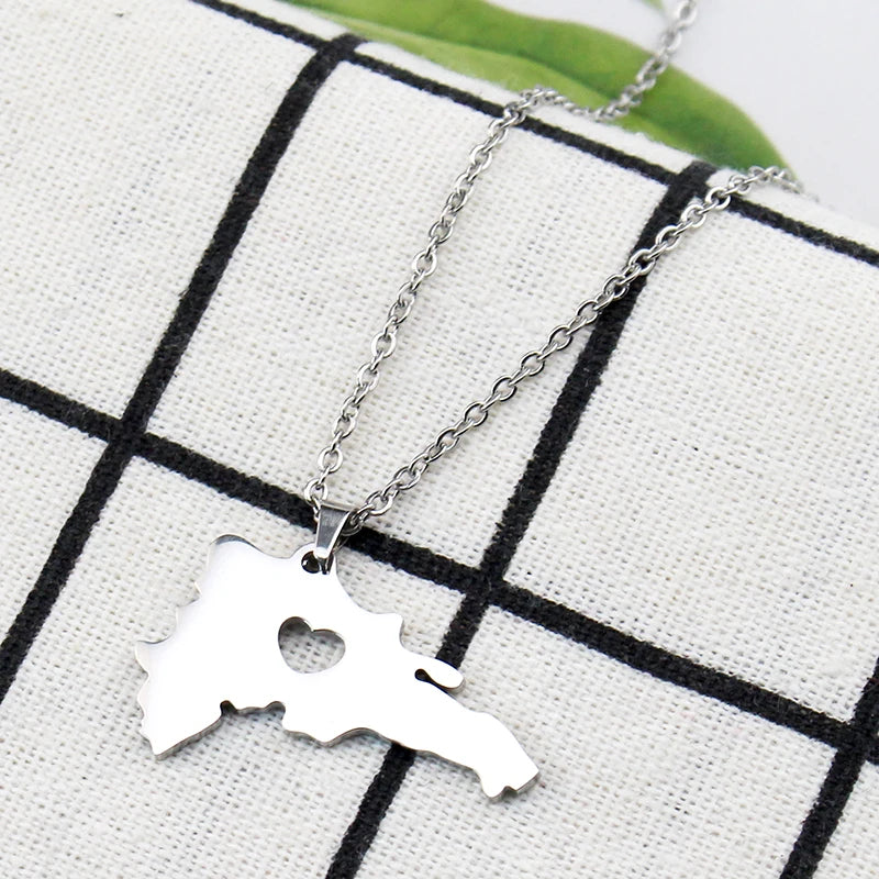 New, Dominican Map/Flag, Stainless Steel Pendant Necklace For Men & Women Jewelry Gift By YUMEI