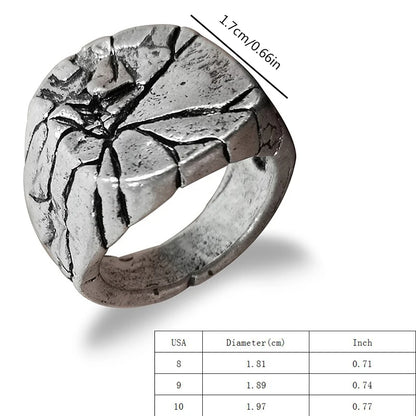 Silver Plated,  Big Square Vintage,  Cracked Signet Finger Ring For Men, By SUTEYI