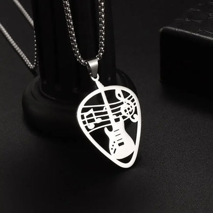 Stainless Steel, Electric Guitar Pick Necklace for Men and Women…Jewelry For Music Lovers