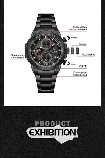 Fashion, Sports, Chronograph, Waterproof, Calendar Display, Military Quartz Male Watch, By NAVIFORCE