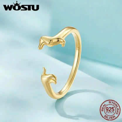 Genuine, 9.25 Sterling Silver, Cute Dachshund Dog Adjustable Ring, by WOSTU