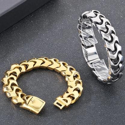 Cool Solid Stainless-Steel 18MM Width, Keel Cuban Chain Bracelets For Men