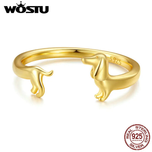 Genuine, 9.25 Sterling Silver, Cute Dachshund Dog Adjustable Ring, by WOSTU