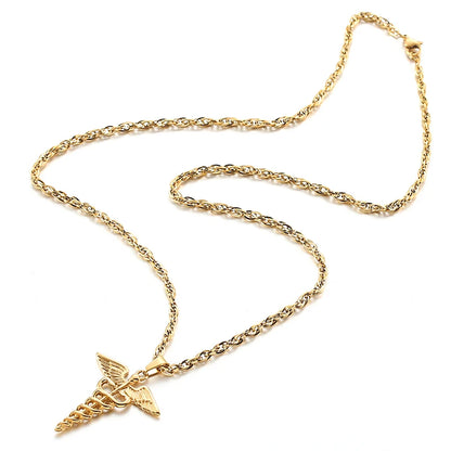 Medical  Stainless Steel, Double Snake Wings Pendant Necklace  Gift For Medical Professionals