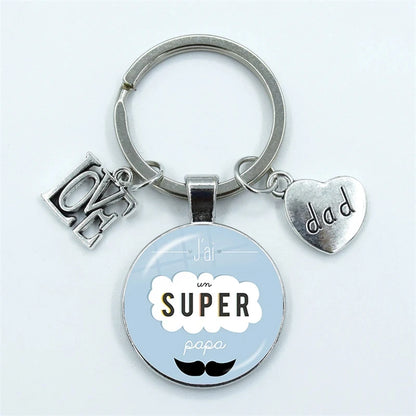 I Love Super Dad, Glass Dome Cabochon, Key Ring Keychain