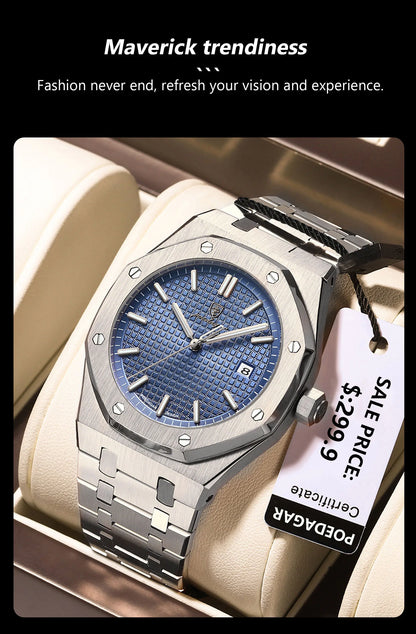 NEW!!! Fine Steel, Original Quartz, Luminous Date, Waterproof, Fashionable Classic Wristwatch, By POEDAGAR