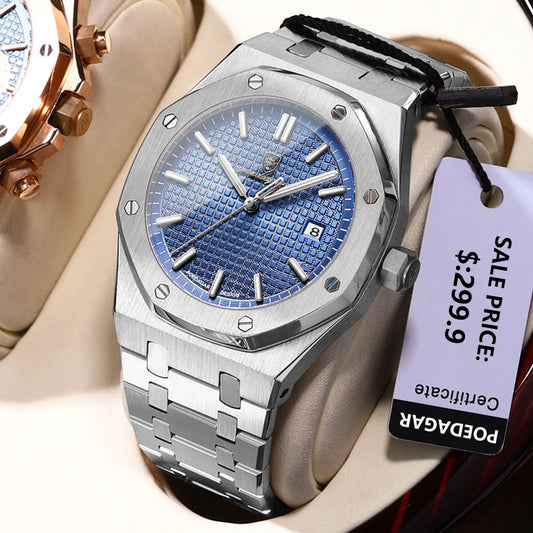 NEW!!! Fine Steel, Original Quartz, Luminous Date, Waterproof, Fashionable Classic Wristwatch, By POEDAGAR