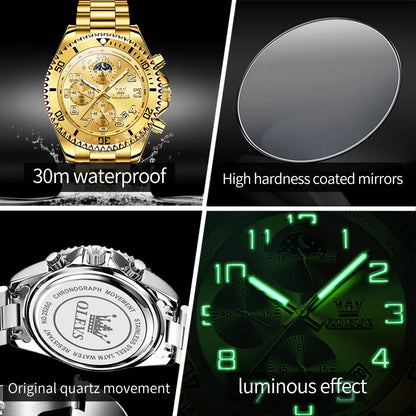 OLEV, S 2926 Men's, Luxury Brand, Waterproof, Calendar Moon Phase, Top Fashion, Stainless Steel Quartz, Chronograph Watch