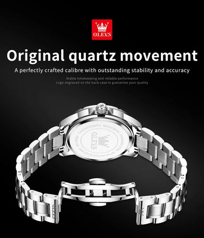 OLEV'S 2956 Men's, Luxury Brand, Waterproof, Calendar Moon Phase, Top Fashion, Stainless Steel Quartz, Chronograph Watch