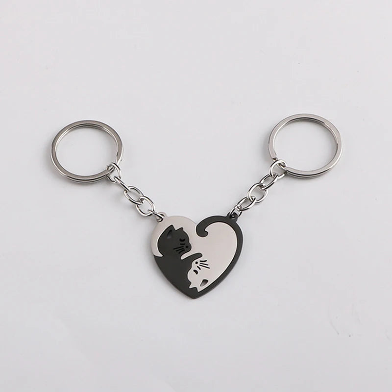 Yin and Yang Cat Pendant Keychain