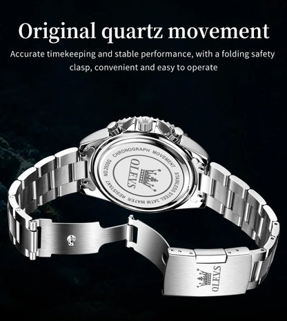 OLEV, S 2926 Men's, Luxury Brand, Waterproof, Calendar Moon Phase, Top Fashion, Stainless Steel Quartz, Chronograph Watch