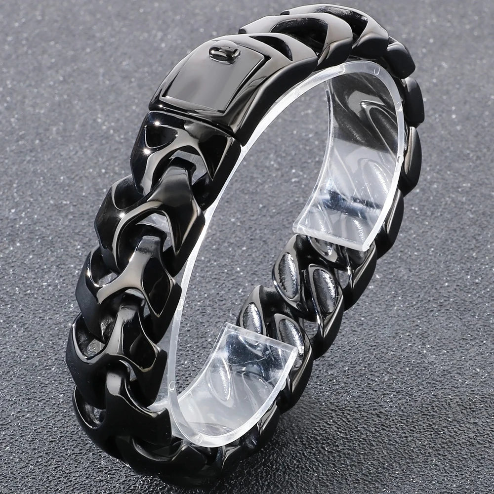 Cool Solid Stainless-Steel 18MM Width, Keel Cuban Chain Bracelets For Men