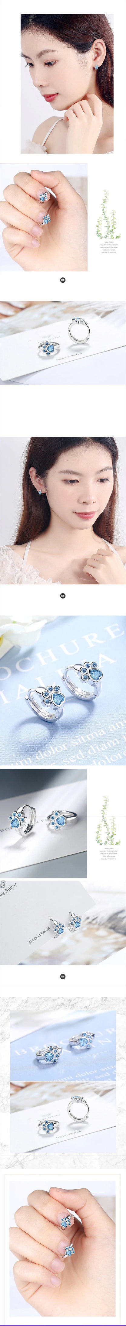 Genuine 9.25 Sterling Silver Zirconia Dog Paw Hoop Earrings for Women