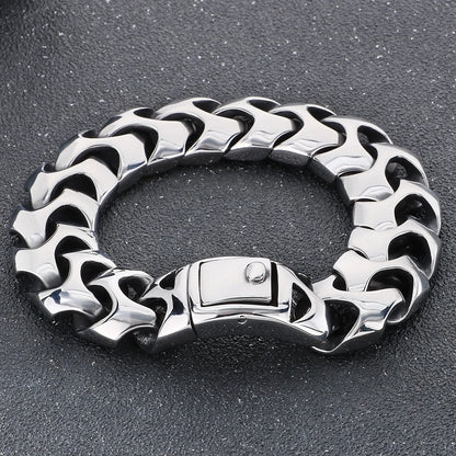 Cool Solid Stainless-Steel 18MM Width, Keel Cuban Chain Bracelets For Men