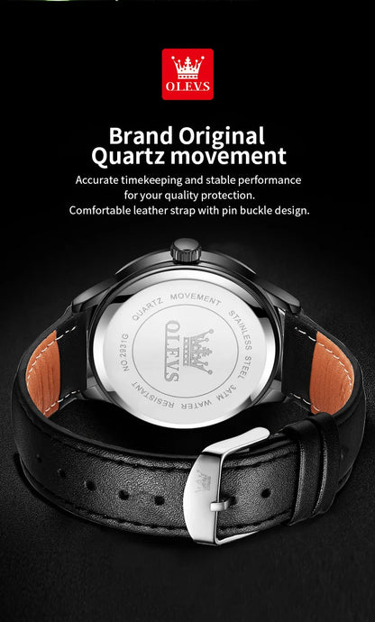 New, Waterproof Luminous, Automatic Date,  Quartz Wristwatch For Men, By OLEVS