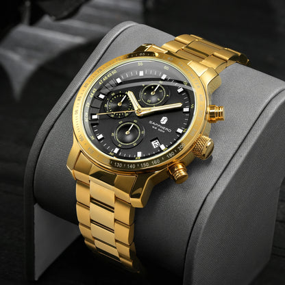 SAPPHERO, Luxury Brands, Gold Plated Stainless Steel, Men’s, Elegant, Waterproof, Quartz Watch…Perfect For That First Date