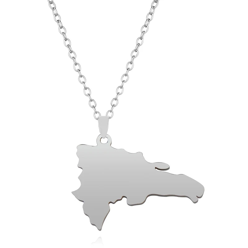 New, Dominican Map/Flag, Stainless Steel Pendant Necklace For Men & Women Jewelry Gift By YUMEI