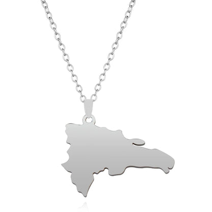 New, Dominican Map/Flag, Stainless Steel Pendant Necklace For Men & Women Jewelry Gift By YUMEI