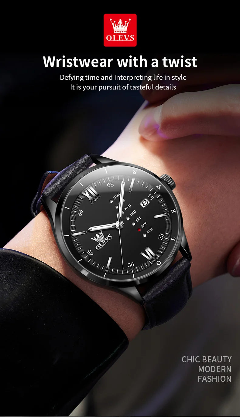 New, Waterproof Luminous, Automatic Date,  Quartz Wristwatch For Men, By OLEVS