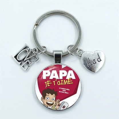 I Love Super Dad, Glass Dome Cabochon, Key Ring Keychain