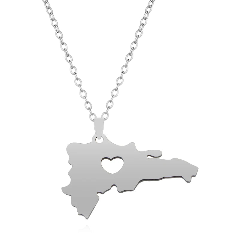 New, Dominican Map/Flag, Stainless Steel Pendant Necklace For Men & Women Jewelry Gift By YUMEI