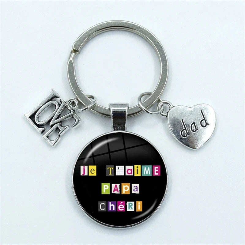 I Love Super Dad, Glass Dome Cabochon, Key Ring Keychain