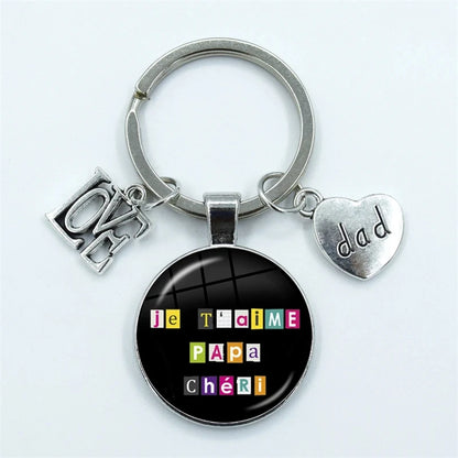 I Love Super Dad, Glass Dome Cabochon, Key Ring Keychain