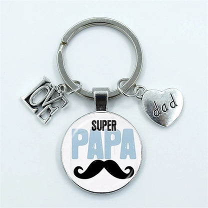 I Love Super Dad, Glass Dome Cabochon, Key Ring Keychain