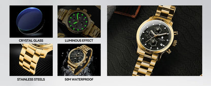 SAPPHERO, Luxury Brands, Gold Plated Stainless Steel, Men’s, Elegant, Waterproof, Quartz Watch…Perfect For That First Date