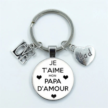 I Love Super Dad, Glass Dome Cabochon, Key Ring Keychain