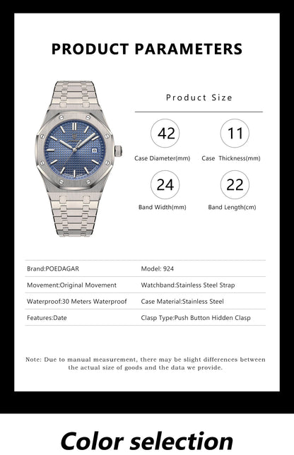 NEW!!! Fine Steel, Original Quartz, Luminous Date, Waterproof, Fashionable Classic Wristwatch, By POEDAGAR