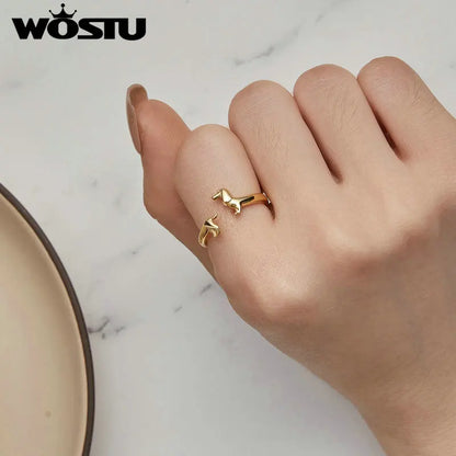 Genuine, 9.25 Sterling Silver, Cute Dachshund Dog Adjustable Ring, by WOSTU