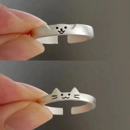 2Pc Cute, Stainless Steel,  Cat With Dog, Companion Animal Couple Ring...Hypoallergenic