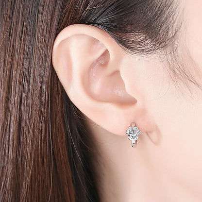 Genuine 9.25 Sterling Silver Zirconia Dog Paw Hoop Earrings for Women