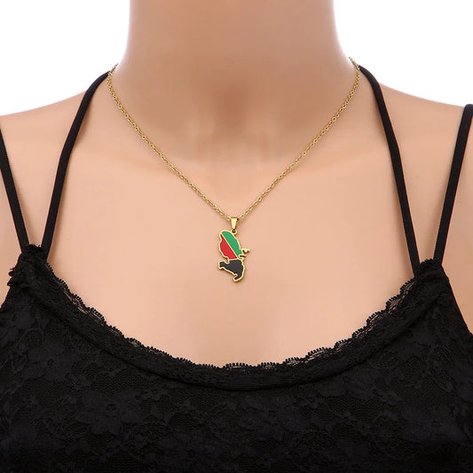 European and American Stainless Steel, French Martinique, Drop Oil Map Pendant Necklace, Designed By ZMZMKM