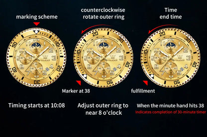 OLEV, S 2926 Men's, Luxury Brand, Waterproof, Calendar Moon Phase, Top Fashion, Stainless Steel Quartz, Chronograph Watch